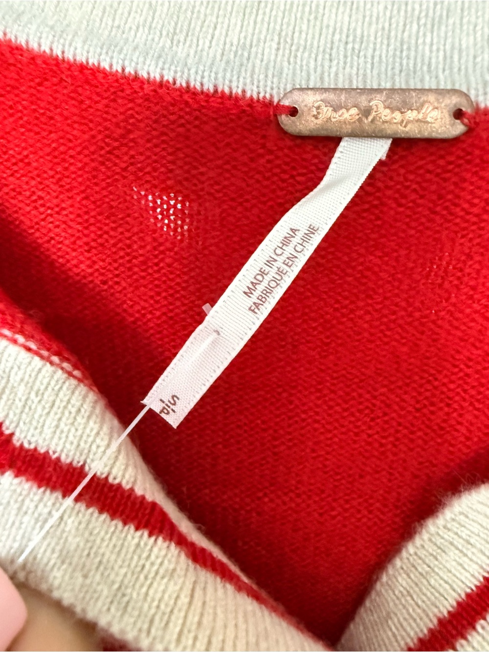 Free People Red Cashmere Sweater with Cream Trim - Picture 4 of 7